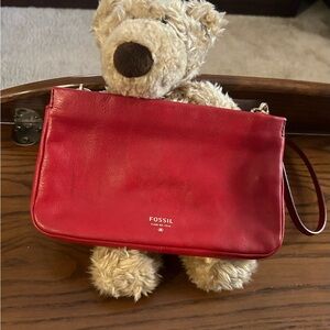 Fossil Red Leather Clutch Sleek Design & A original GUND teddy.  Very clean